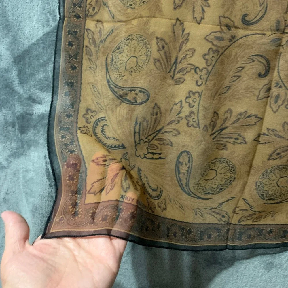 Jones New York Vtg Silk Blend Paisley Scarf Wrap Tan Brown Black Square